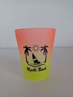 Myrtle Beach, SC Sailboat Palm Trees Yellow Pink Shot Glass‎ Barware Travel